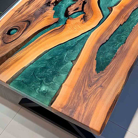 Elite Live - Edge Walnut Wood Dining Table with Green Resin Inlay ECT-220 - Elitecustomtable