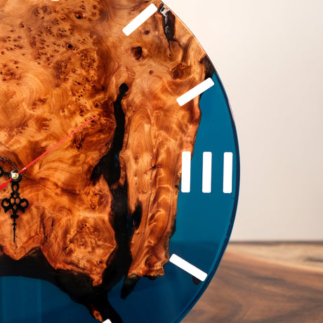 Elite Modern - Rustic Walnut Wall Clock with Blue Epoxy Resin EWC - 11 - 16'' - Elitecustomtable