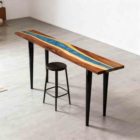 Elite Modern Walnut Counter and Bar Table with Blue Resin Stream ECT - 135 - Elitecustomtable