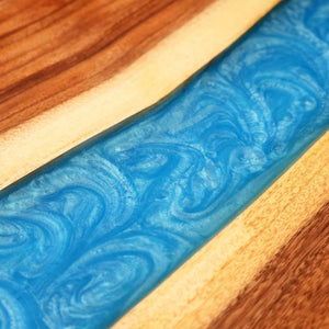 Elite Modern Walnut Counter and Bar Table with Blue Resin Stream ECT - 135 - Elitecustomtable