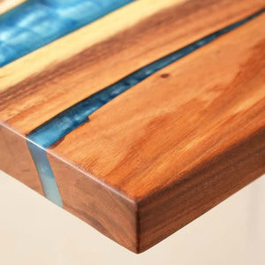 Elite Modern Walnut Counter and Bar Table with Blue Resin Stream ECT - 135 - Elitecustomtable