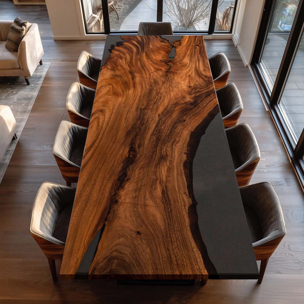 Elite Natural Black Walnut with Clear Black Resin Dining & Conference & Office Table ECT - 194 - Elitecustomtable