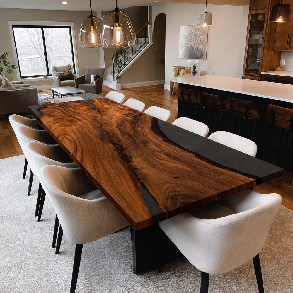 Elite Natural Black Walnut with Clear Black Resin Dining & Conference & Office Table ECT - 194 - Elitecustomtable