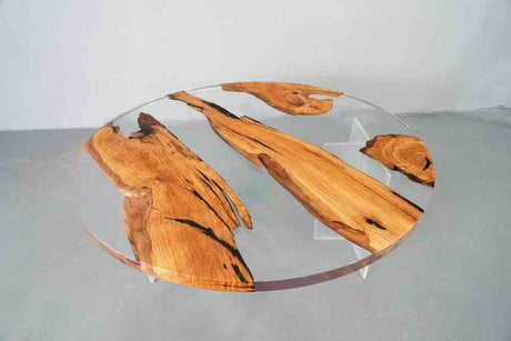 Elite Natural Fragment Design Olive Wood & Clear Epoxy Round Table ECT-132 - Elitecustomtable