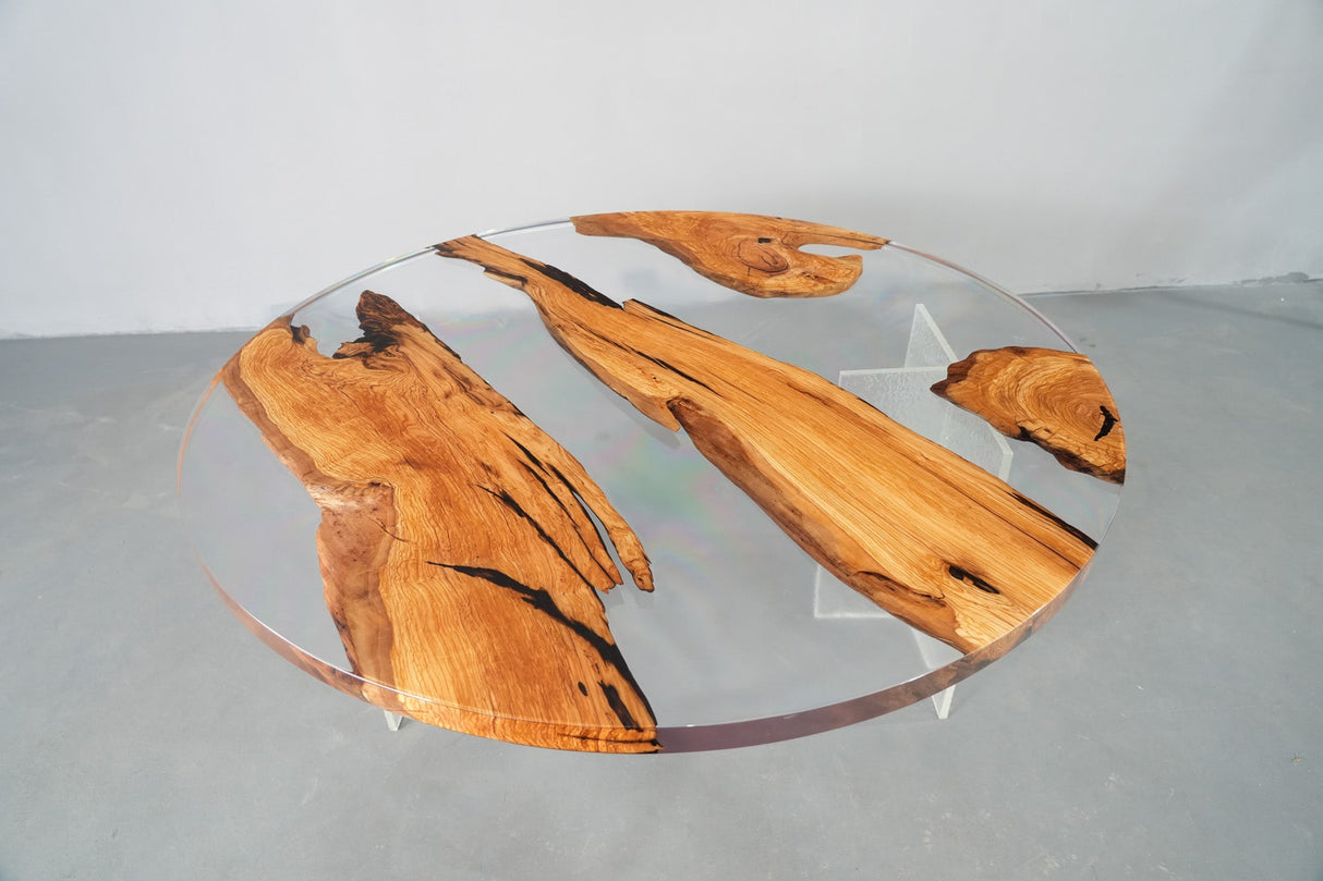 Elite Natural Fragment Design Olive Wood & Clear Epoxy Round Table ECT-132 - Elitecustomtable