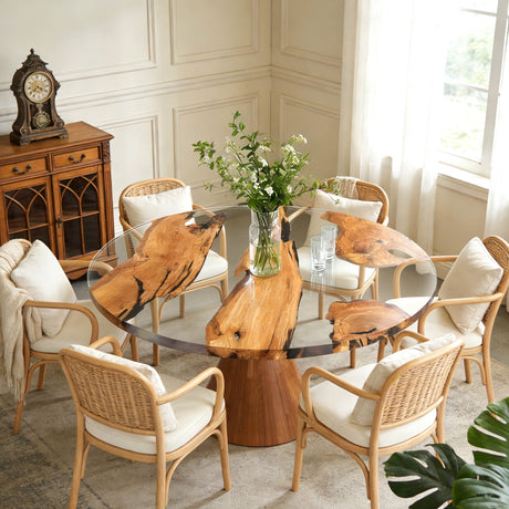 Elite Natural Fragment Design Olive Wood & Clear Epoxy Round Table ECT - 132 - Elitecustomtable