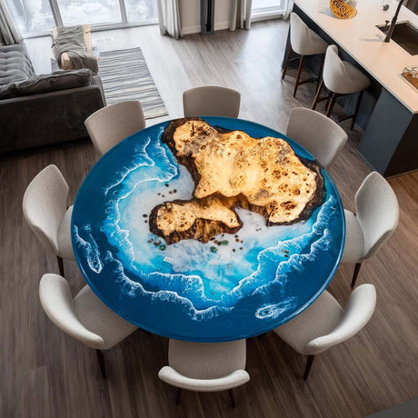 Elite Natural Poplar & Beach Scene Epoxy Resin Round Table ECT - 170 - Elitecustomtable