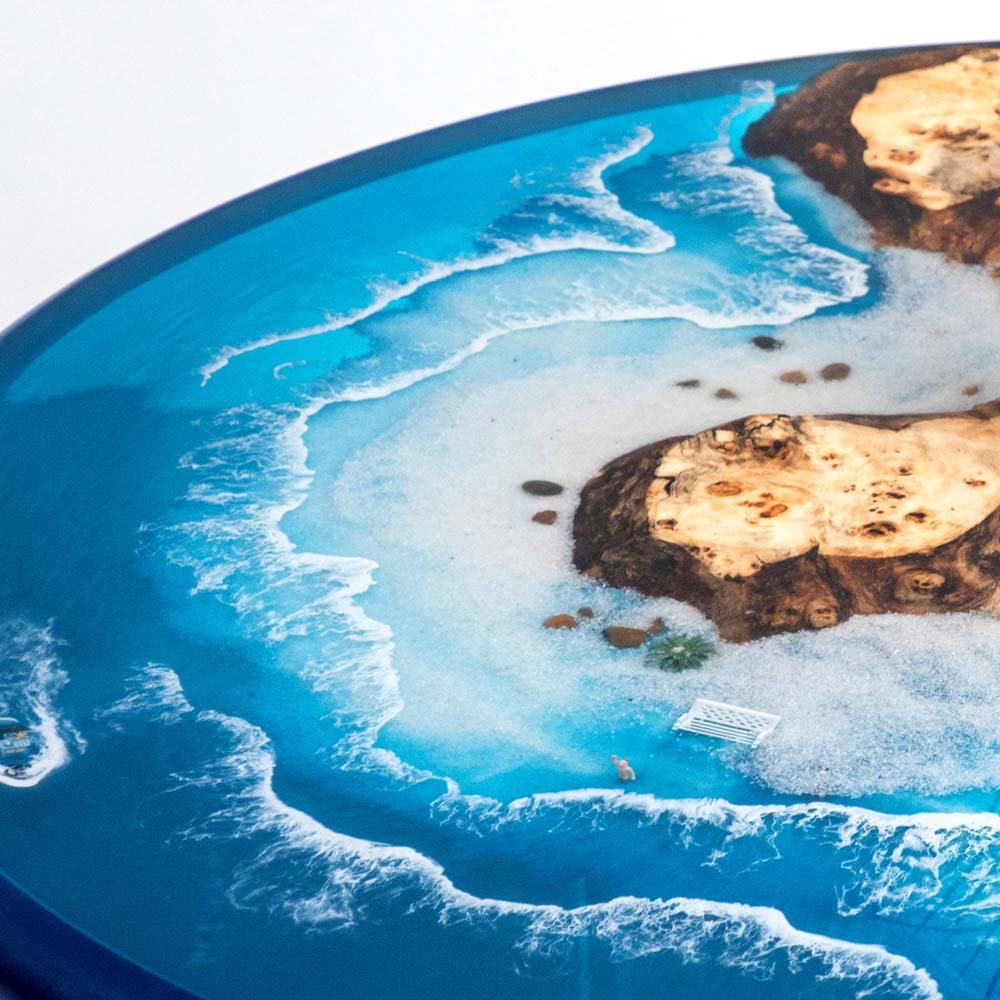 Elite Natural Poplar & Beach Scene Epoxy Resin Round Table ECT - 170 - Elitecustomtable