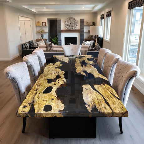 Elite Olive Wood & Black Epoxy Resin Conference & Dining Table ECT - 209 - Elitecustomtable