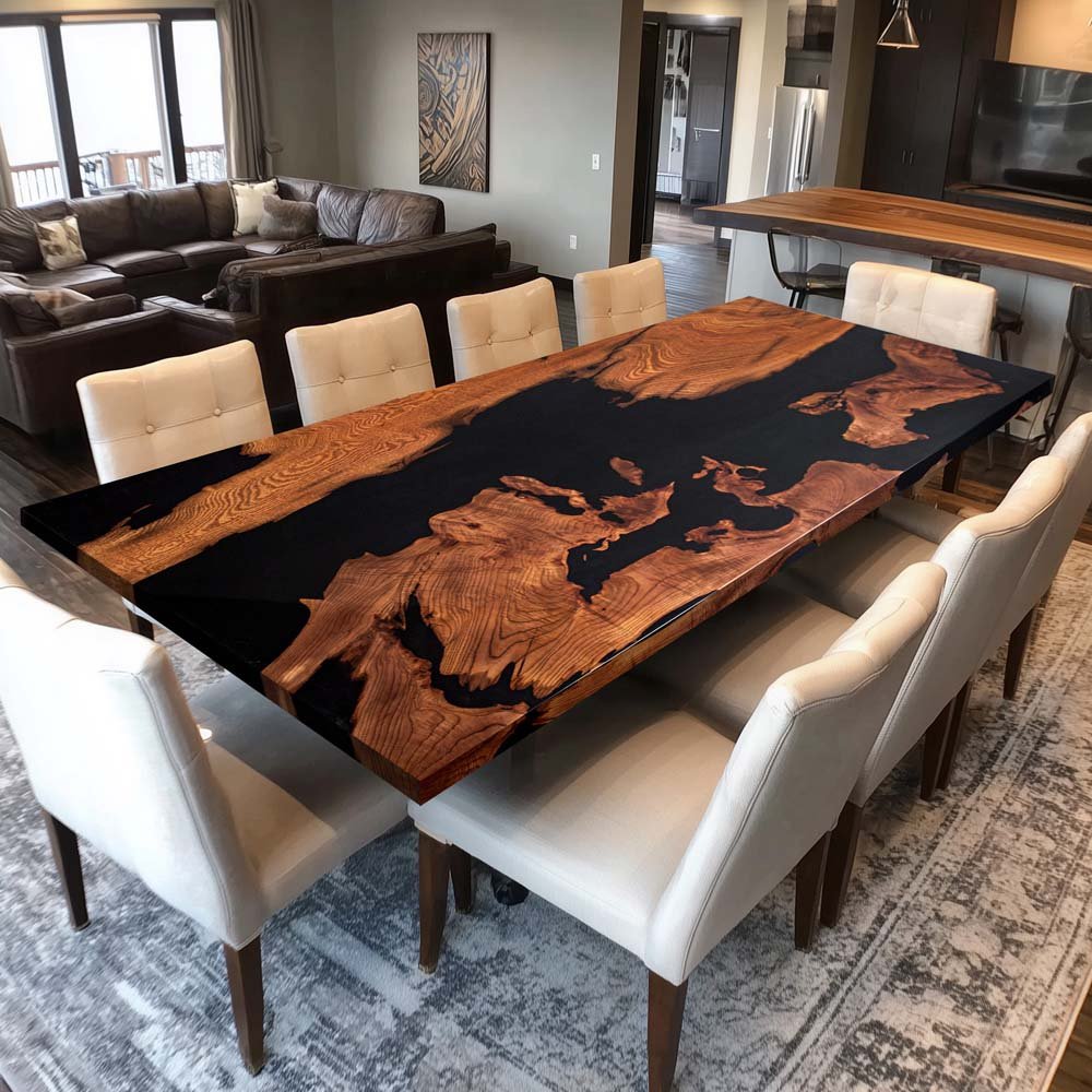 Olive Wood & Black Resin River Dining & Conference Table ECT-213