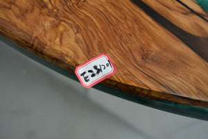 Elite Olive Wood & Emerald - Green Epoxy River Landscape Round Table ECT-44 - Elitecustomtable