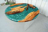 Elite Olive Wood & Emerald - Green Epoxy River Landscape Round Table ECT-44 - Elitecustomtable