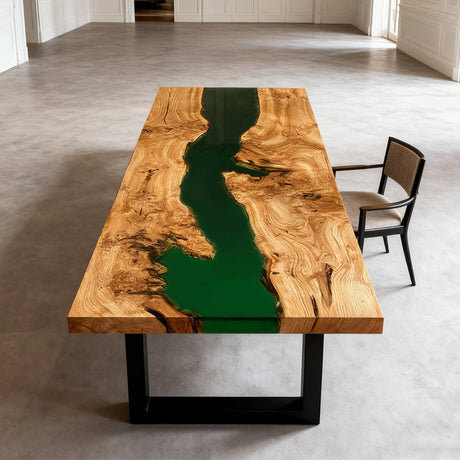Elite Olive Wood Green Epoxy Rectangular Resin Dining Table – Artistic River Design ECT - 270 - Elitecustomtable