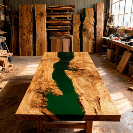 Elite Olive Wood Green Epoxy Rectangular Resin Dining Table – Artistic River Design ECT - 270 - Elitecustomtable