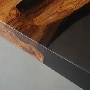 Elite Olive Wood Office Desk – Luxury Translucent Black Resin Straight Edge Workspace ECT-283 - Elitecustomtable