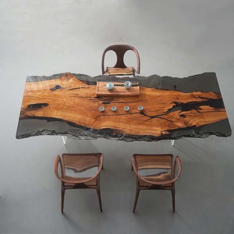 Elite Olive Wood Office Desk – Luxury Translucent Black Resin Straight Edge Workspace ECT-283 - Elitecustomtable