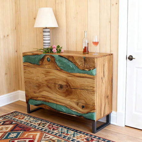 Elite Olive Wood Sideboard with Ocean Green Epoxy River ECD - 08 - Elitecustomtable