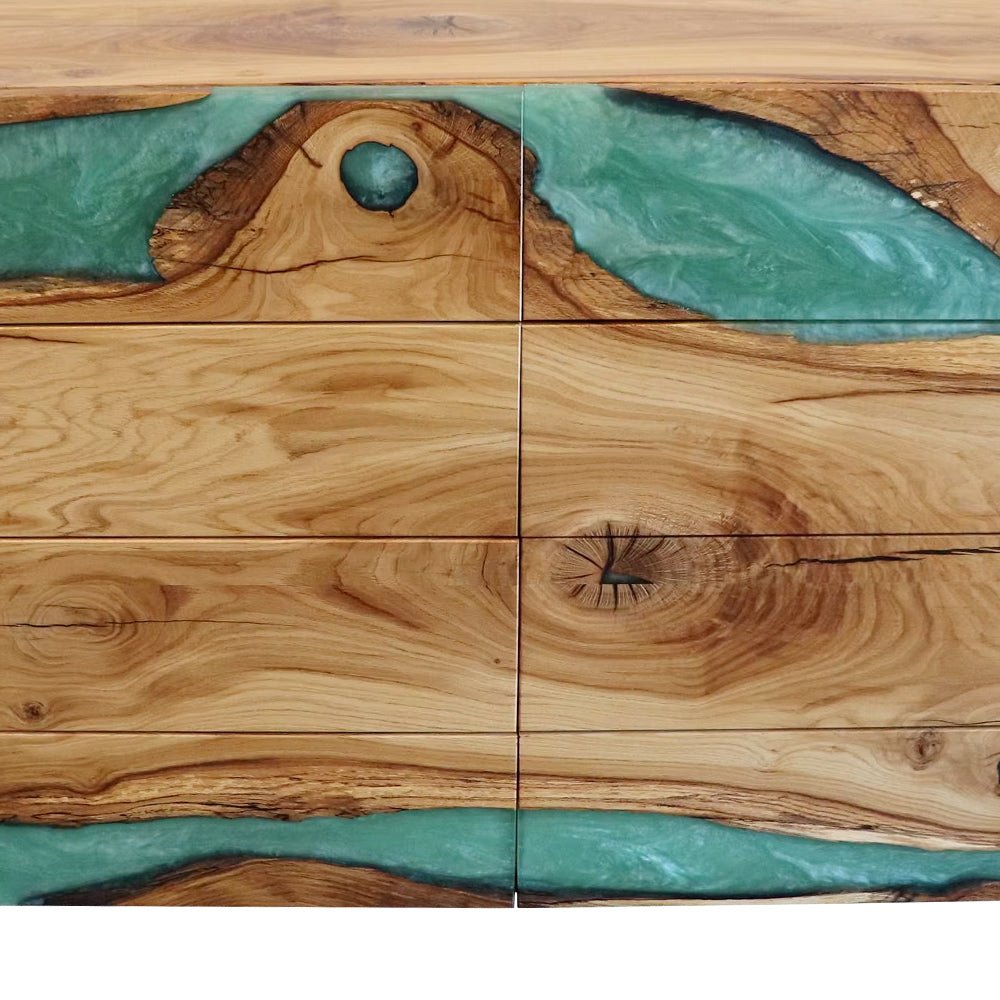 Elite Olive Wood Sideboard with Ocean Green Epoxy River ECD - 08 - Elitecustomtable