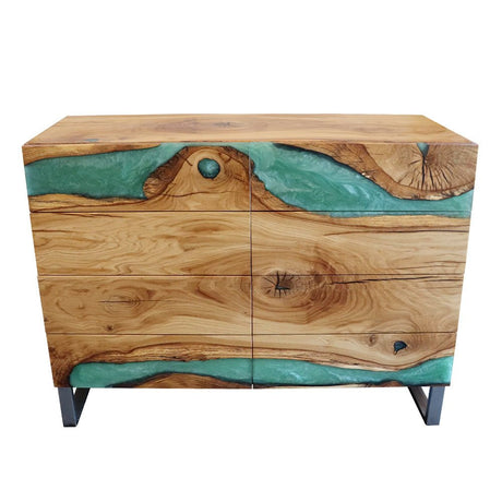 Elite Olive Wood Sideboard with Ocean Green Epoxy River ECD - 08 - Elitecustomtable