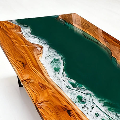 Elite Olive Wood Straight Edge Emerald Green Epoxy Rectangular Dinner Table ECT - 252 - Elitecustomtable
