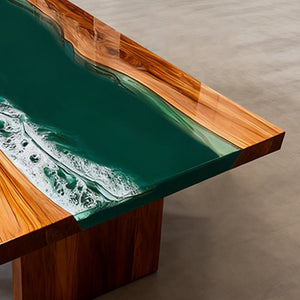 Elite Olive Wood Straight Edge Emerald Green Epoxy Rectangular Dinner Table ECT - 252 - Elitecustomtable