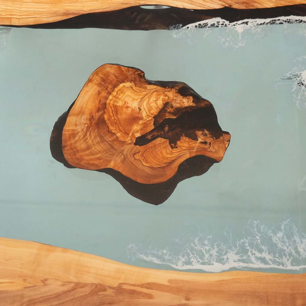 Elite Olive Wood Table with Epoxy River & Island Scene ECT - 133 - Elitecustomtable