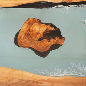 Elite Olive Wood Table with Epoxy River & Island Scene ECT - 133 - Elitecustomtable