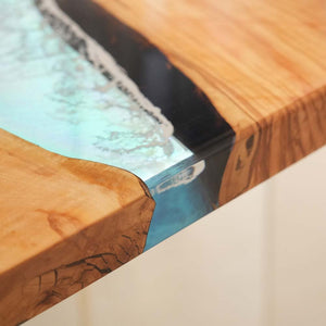 Elite Olive Wood Table with Epoxy River & Island Scene ECT - 133 - Elitecustomtable