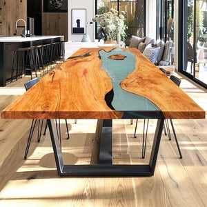 Elite Olive Wood Table with Epoxy River & Island Scene ECT - 133 - Elitecustomtable
