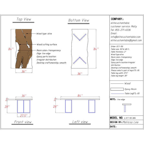 Elite Olive Wood & Transparent Epoxy Resin Live - Edge Dining Table ECT - 150 - Elitecustomtable