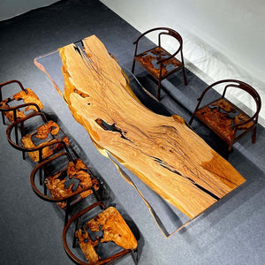 Elite Olive Wood & Transparent Epoxy Resin Live - Edge Dining Table ECT - 150 - Elitecustomtable