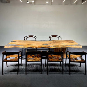 Elite Olive Wood & Transparent Epoxy Resin Live - Edge Dining Table ECT - 150 - Elitecustomtable