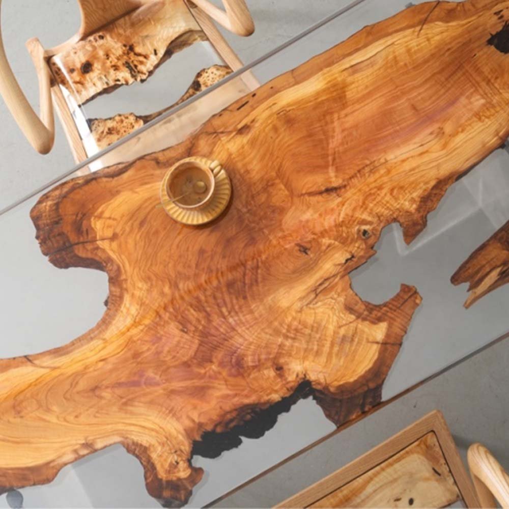 Elite Olive Wood & Transparent Resin Office Meeting Table ECT - 195 - Elitecustomtable