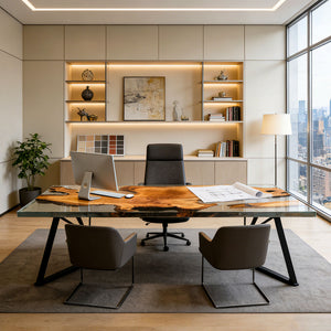 Elite Olive Wood & Transparent Resin Office Meeting Table ECT - 195 - Elitecustomtable