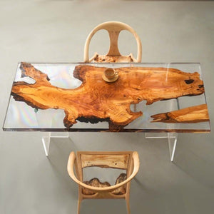 Elite Olive Wood & Transparent Resin Office Meeting Table ECT - 195 - Elitecustomtable