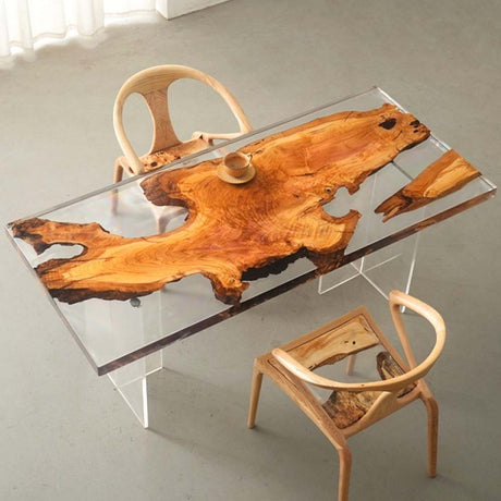 Elite Olive Wood & Transparent Resin Office Meeting Table ECT - 195 - Elitecustomtable
