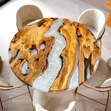 Elite Olive Wood & White Resin River Round Table ECT - 129 - Elitecustomtable