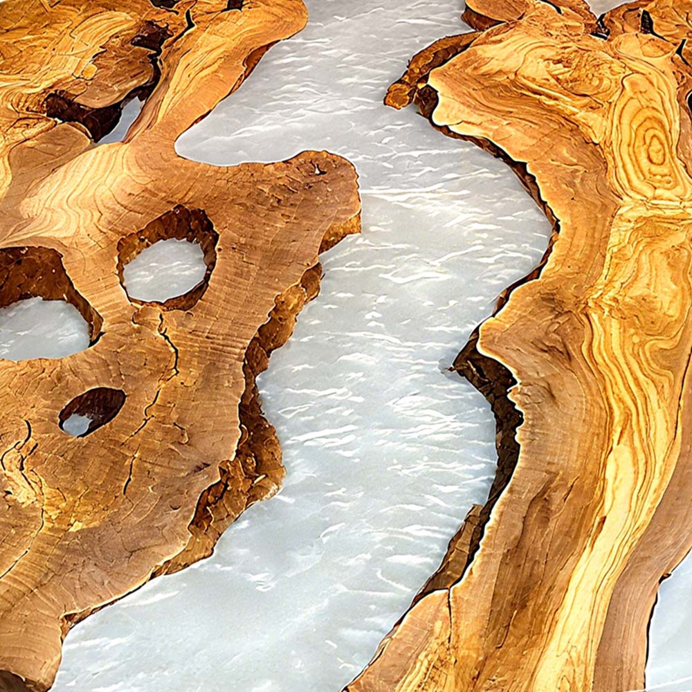 Elite Olive Wood & White Resin River Round Table ECT - 129 - Elitecustomtable