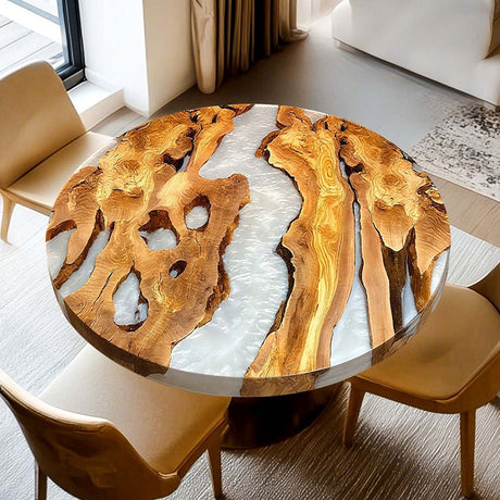 Elite Olive Wood & White Resin River Round Table ECT - 129 - Elitecustomtable