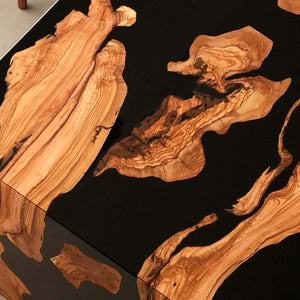 Elite Olive Wood with Black Epoxy Resin L - Shaped Waterfall Dining & Bar Tables ECT - 183 - Elitecustomtable