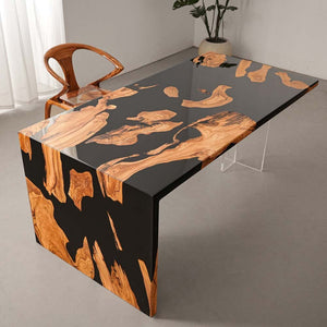 Elite Olive Wood with Black Epoxy Resin L - Shaped Waterfall Dining & Bar Tables ECT - 183 - Elitecustomtable