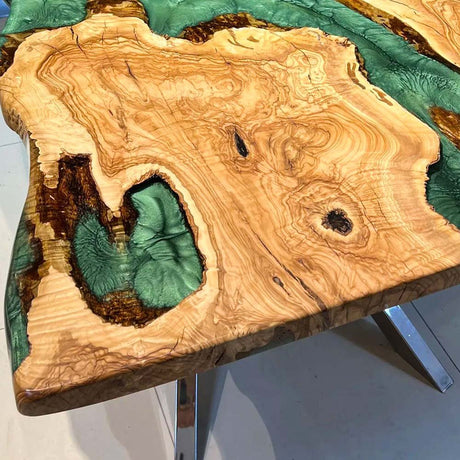 Elite Olive Wood with Green Epoxy Resin Dining Table ECT - 166 - Elitecustomtable