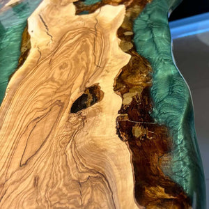 Elite Olive Wood with Green Epoxy Resin Dining Table ECT - 166 - Elitecustomtable