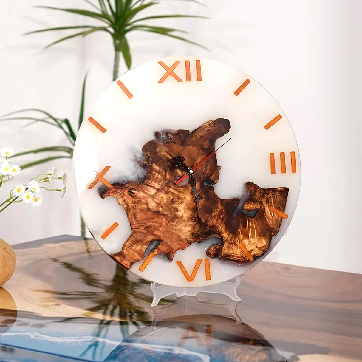 Elite Opalescent Epoxy Resin & Black Walnut Wood Wall Clock EWC - 07 - 16'' - Elitecustomtable