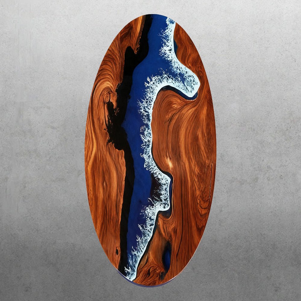 Elite Oval Black Walnut Dining Table with Azure Wave Resin Inlay ECT - 249 - Elitecustomtable