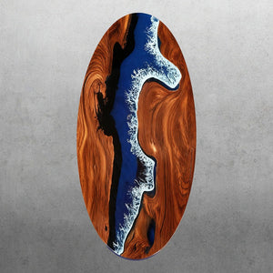 Elite Oval Black Walnut Dining Table with Azure Wave Resin Inlay ECT - 249 - Elitecustomtable