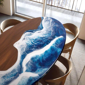 Elite Oval Black Walnut Dining Table with Ocean - Wave Blue Resin Inlay ECT - 246 - Elitecustomtable