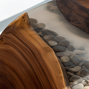 Elite Oval Black Walnut Dining Table with Stream - Stone Resin Inlay ECT - 248 - Elitecustomtable