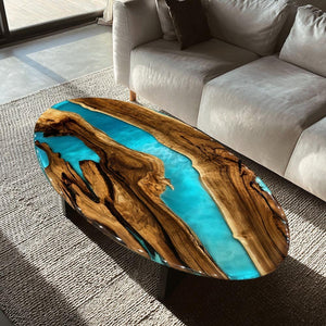 Elite Oval Black Walnut Table with Turquoise Resin Inlay ECT - 200 - Elitecustomtable