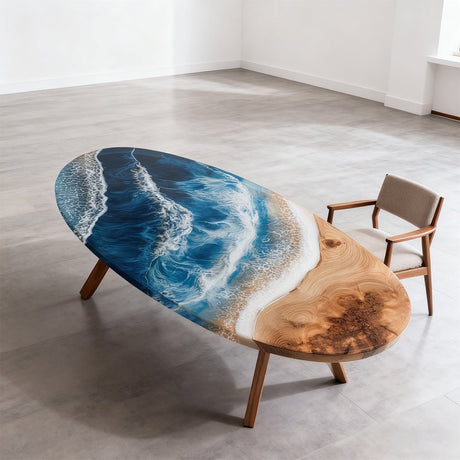 Elite Oval Olive Wood Dining Table with Dynamic Ocean - Wave Resin Inlay ECT - 245 - Elitecustomtable